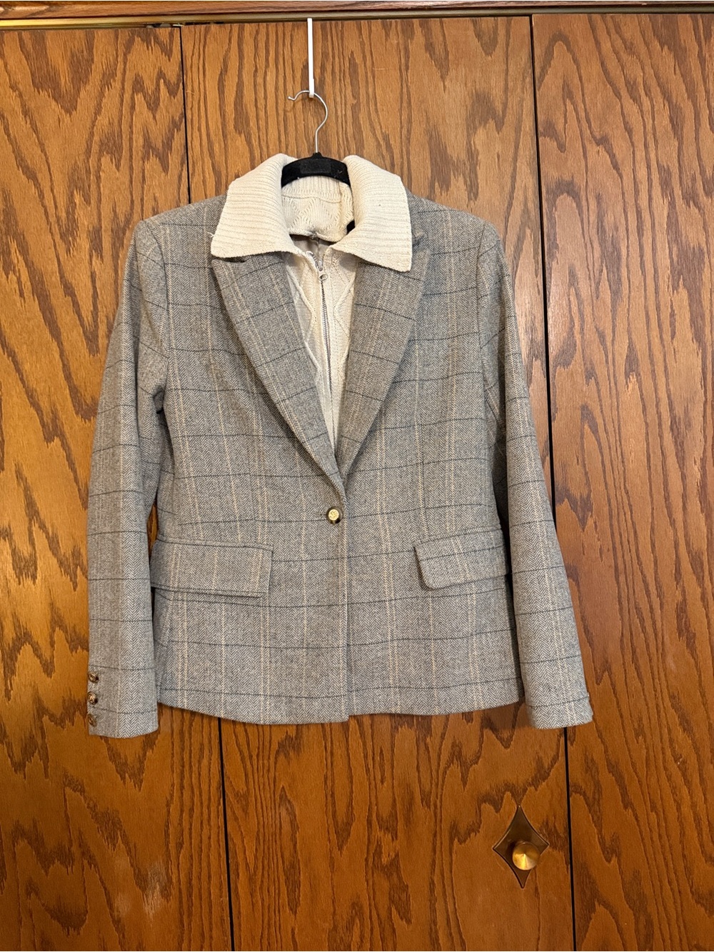 EVEREVE Dawson Plaid Blazer 2-in-1 Wool Blend Removable Sweater Small